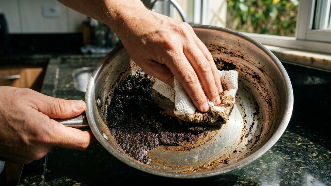 Misturar café usado com açúcar na cozinha
