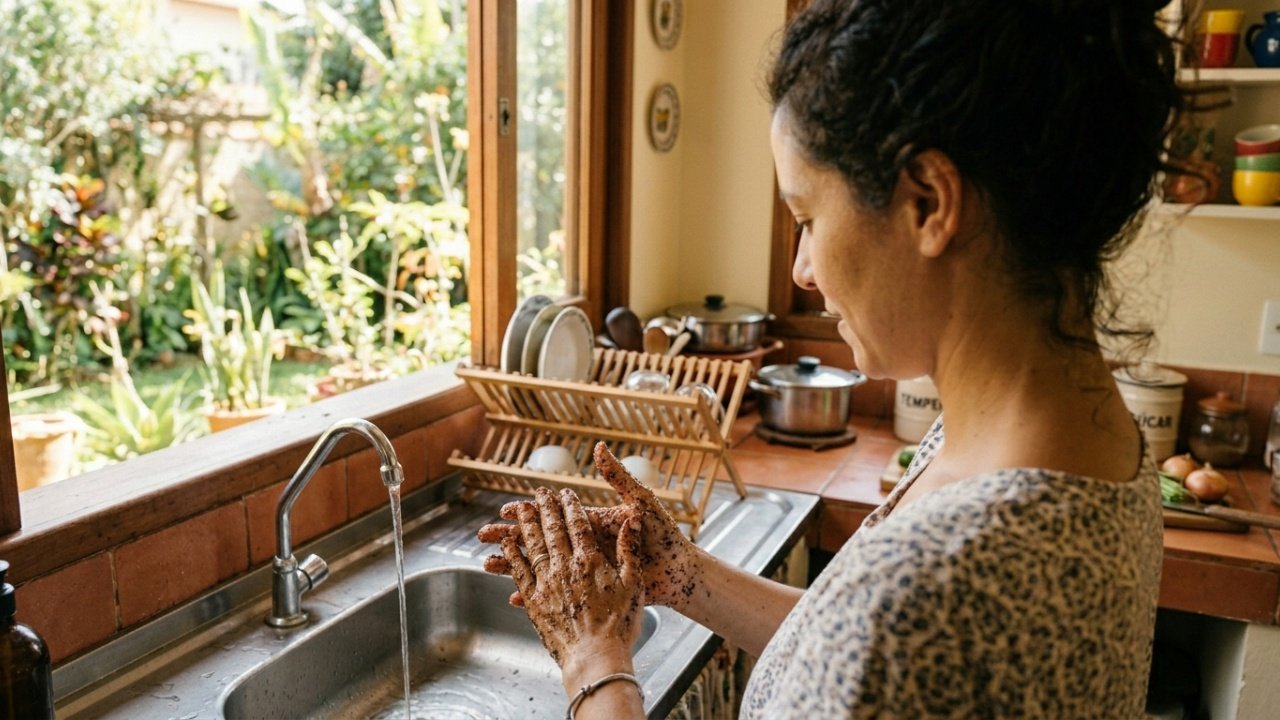 Misturar café usado com açúcar na cozinha