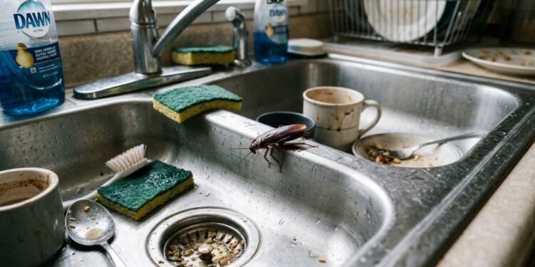 O que significa aparecer baratas na pia da cozinha à noite