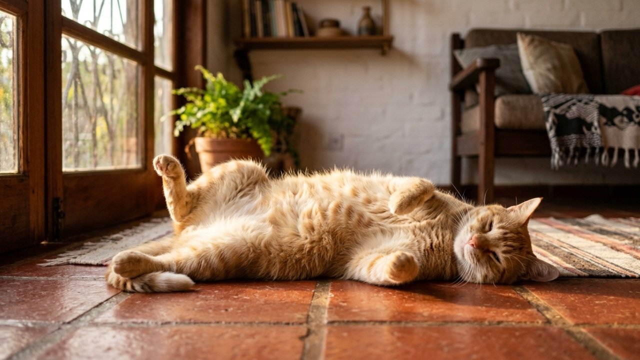 Gato vira de barriga para cima

