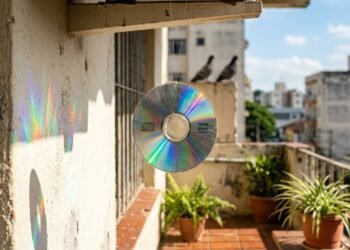 Explicar a função prática de pendurar CDs na varanda