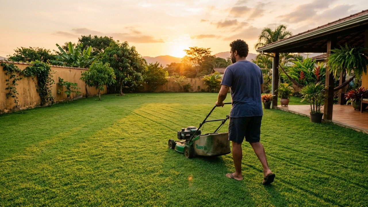 A melhor hora do dia para cortar seu gramado para grama mais saudável