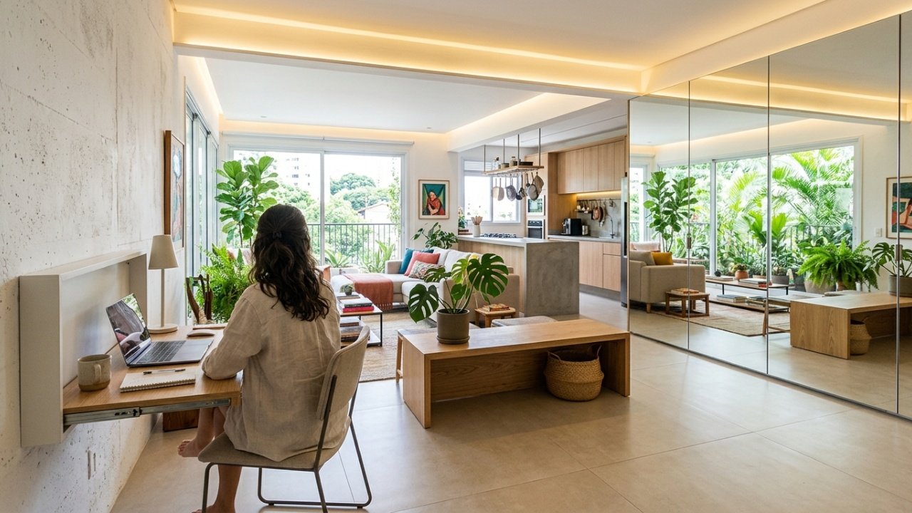 Designer transforma apartamento pequeno em um espaço sofisticado 
