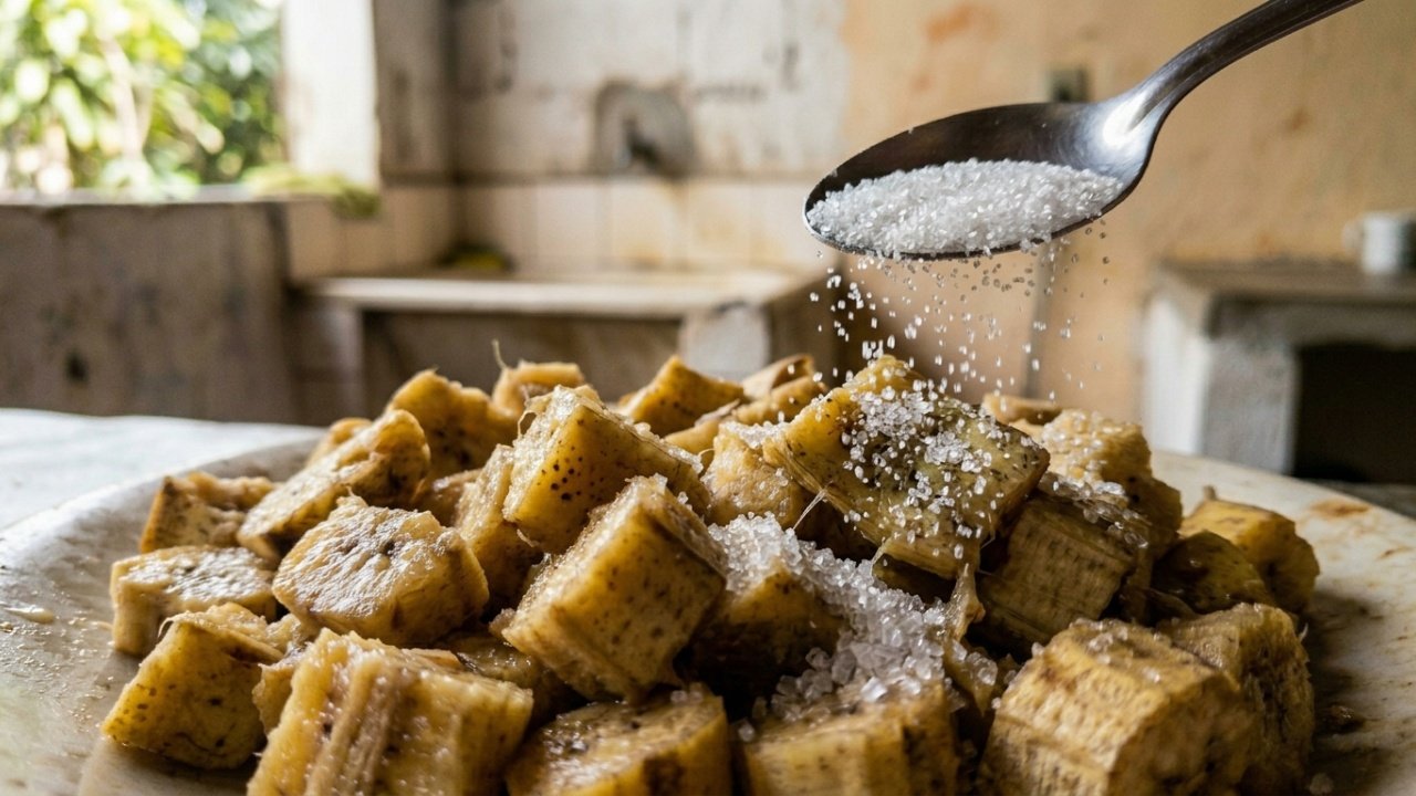 Misturar casca de banana com açúcar