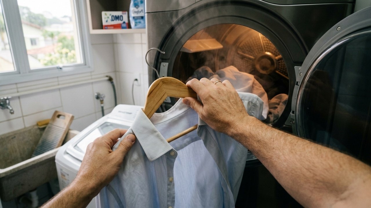 O truque doméstico que usa gelo para desamassar roupa, detalhando o princípio físico, o modo de aplicação, os tecidos mais beneficiados e as reais limitações da técnica.