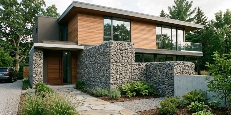 Por que arquitetos estão usando muros de gabião (pedras em gaiolas de arame) em casas modernas