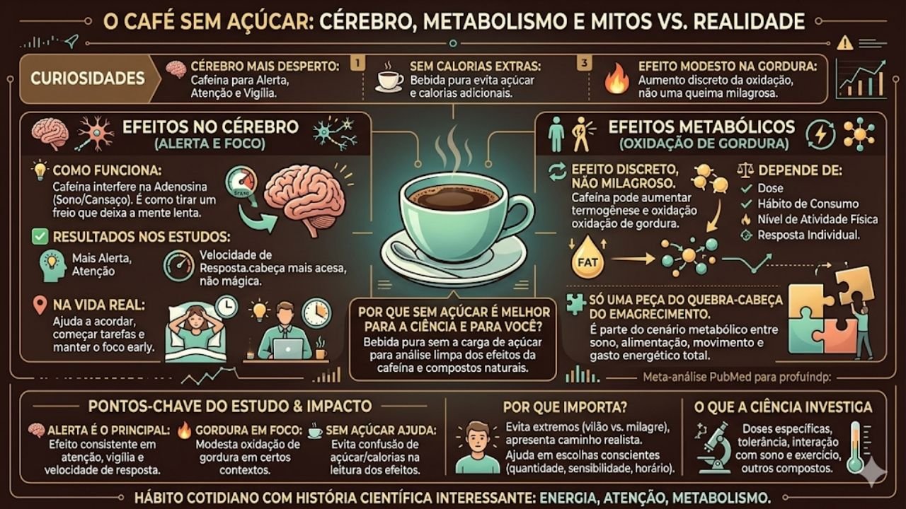 O que o café sem açúcar faz no cérebro e no metabolismo da gordura