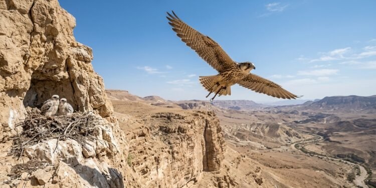 Um falcão que escapou do cativeiro estabeleceu uma família no deserto da Judeia