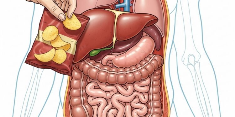 O que alimentos ultraprocessados fazem no intestino e no fígado