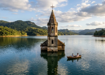 A “Atlântida Brasileira” desapareceu sob as águas, mas uma antiga igreja submersa ainda surge no oeste de Santa Catarina