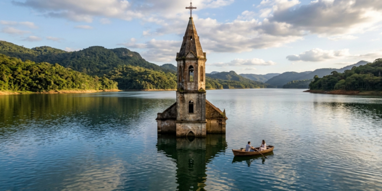 A “Atlântida Brasileira” desapareceu sob as águas, mas uma antiga igreja submersa ainda surge no oeste de Santa Catarina
