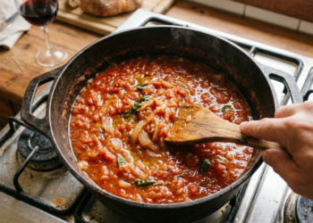 Na cozinha italiana, esse detalhe simples deixa o molho mais doce e equilibrado: o segredo é cozinhar a cebola por mais tempo antes do tomate
