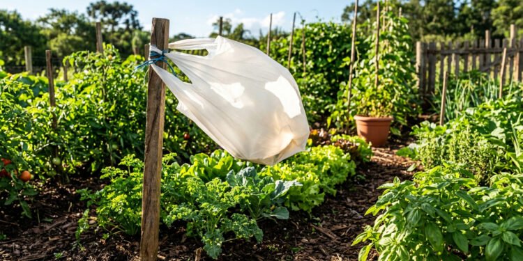 Por que pendurar sacolas plásticas no jardim (não é para armazenar nada)