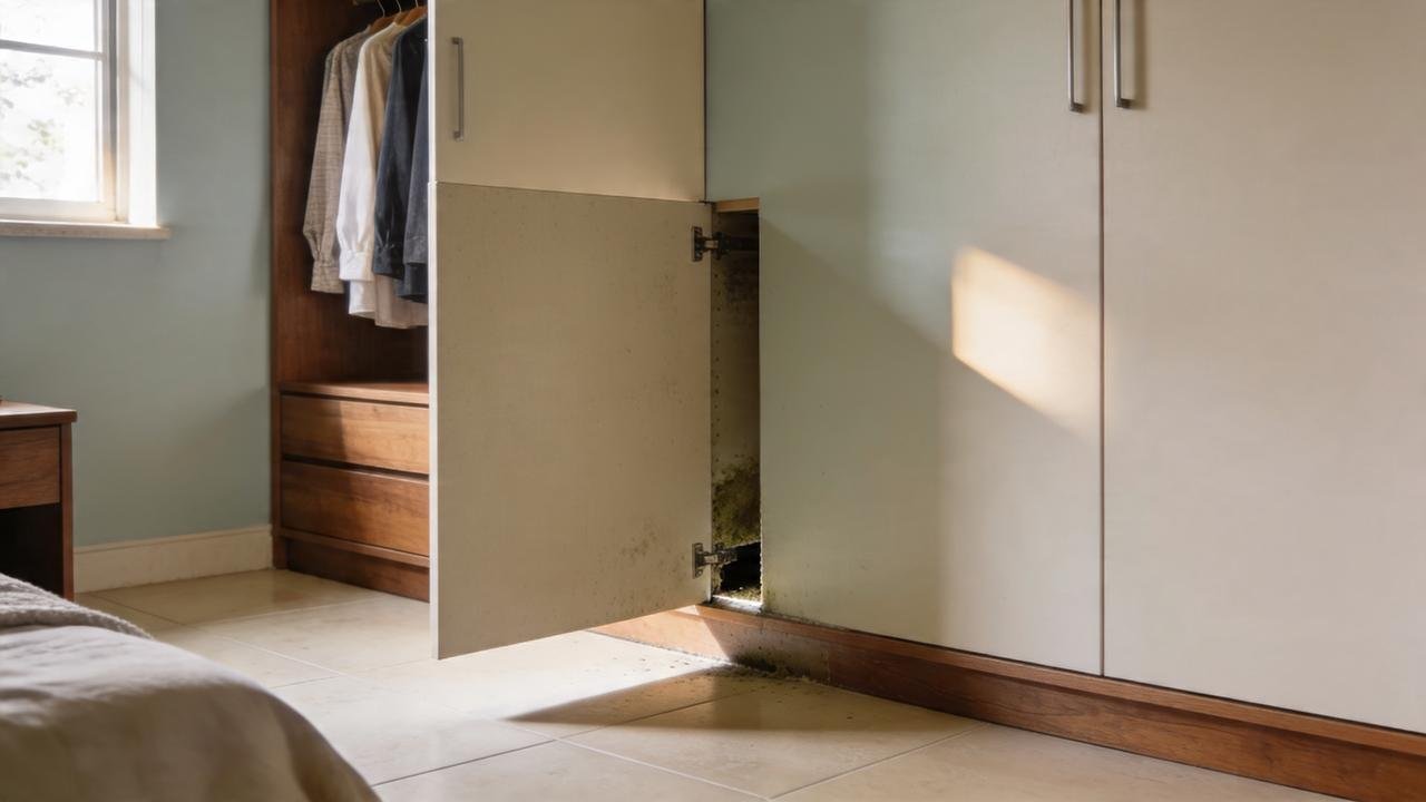 Ventilação atrás do armário ajuda a evitar o retorno do mofo