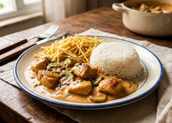 Strogonoff de frango cremoso sem talhar o creme de leite