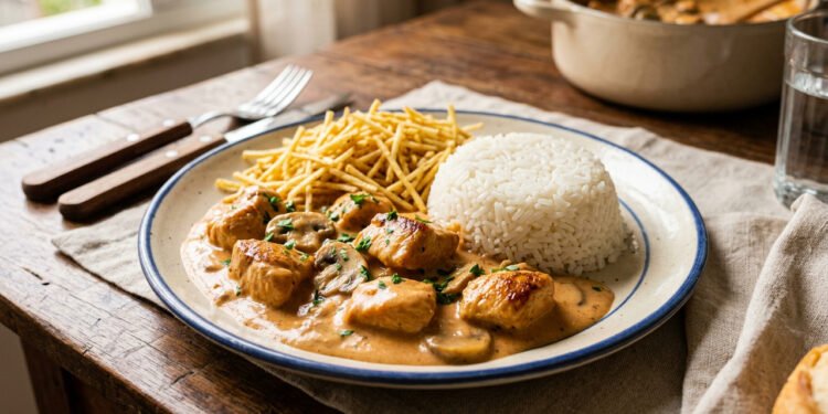 Strogonoff de frango cremoso sem talhar o creme de leite