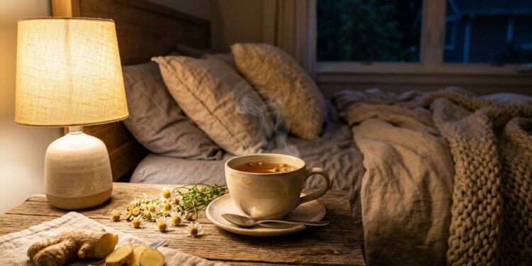 O chá morno de camomila com gengibre que ajuda a reduzir a ansiedade e relaxar o corpo à noite