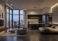 Este projeto de 45 m2 elimina paredes internas e aposta em móveis flutuantes para criar um apartamento compacto com cara de cobertura de luxo