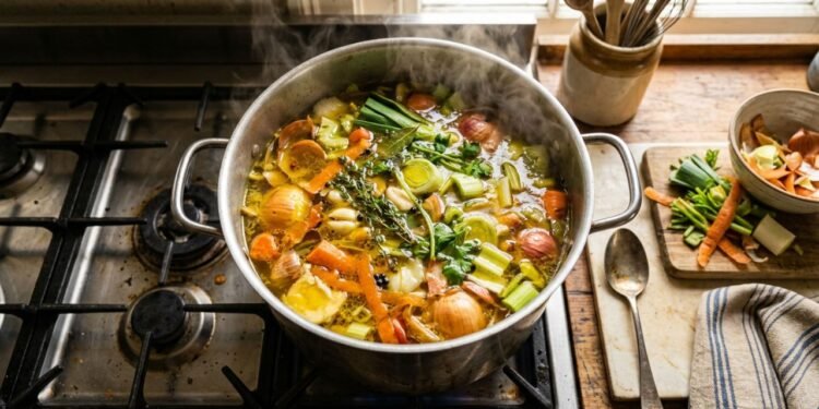 Caldo de legumes com aparas