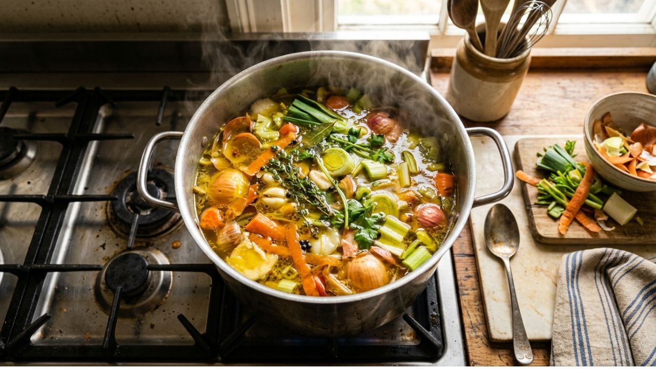 Caldo de legumes com aparas