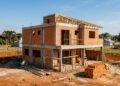 Casa de padrão médio em construção no Brasil com paredes de alvenaria erguidas