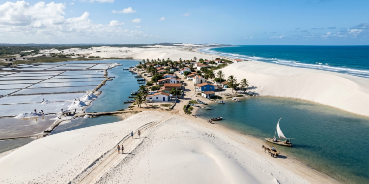 O deserto branco na "Vila do tempo parado" do Nordeste com 2.104 moradores sem carros entre dunas e montanhas de sal