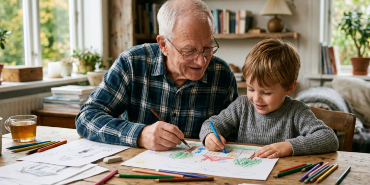 A psicologia mostra que avós que desenham com os netos com frequência ajudam no desenvolvimento da memória e da atenção
