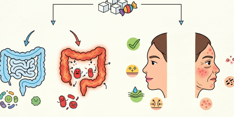 O que o açúcar faz no intestino e na pele