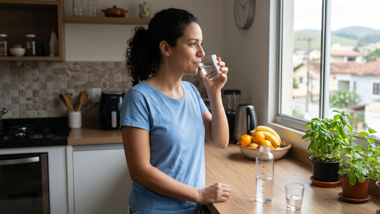Beber água ajuda muito no intestino, mas o benefício real para reduzir o ressecamento só aparece quando a hidratação é mantida ao longo do dia, e não concentrada de uma vez