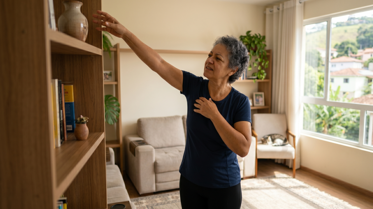 Este treino com 4 movimentos de faixa elástica para quem passou dos 60 ajuda a abrir os ombros e recuperar força para tarefas do dia a dia