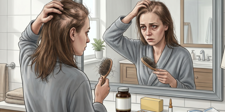 Queda de cabelo persistente não é apenas estresse; pode ser sinal de ferritina baixa, alteração na tireoide ou deficiência de vitamina B12