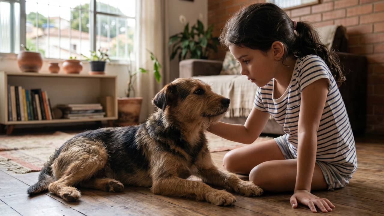 Pesquisas sugerem que crianças que crescem com cães em casa podem desenvolver mais sinais de empatia no convívio diário