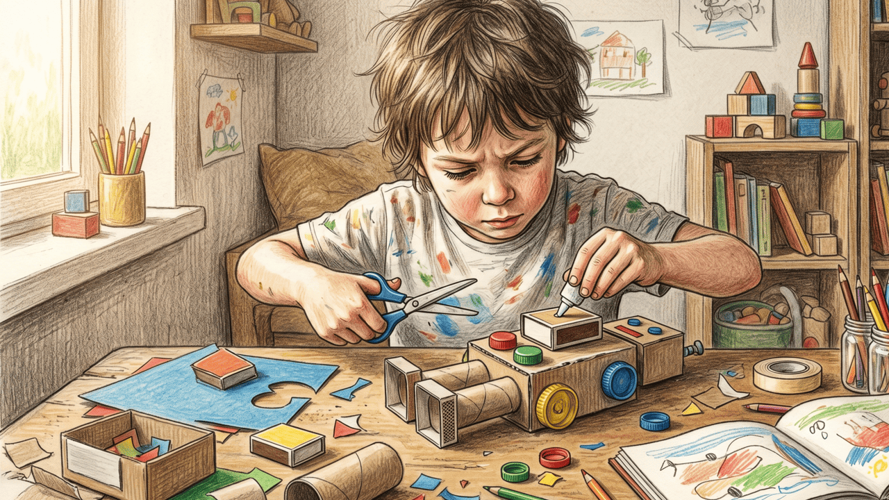 Quem cresceu antes da rotina dominada por telas talvez se lembre de quando crianças passavam a tarde desenhando, recortando e montando coisas com o que havia em casa, algo que hoje especialistas em desenvolvimento infantil associam à concentração e à criatividade
