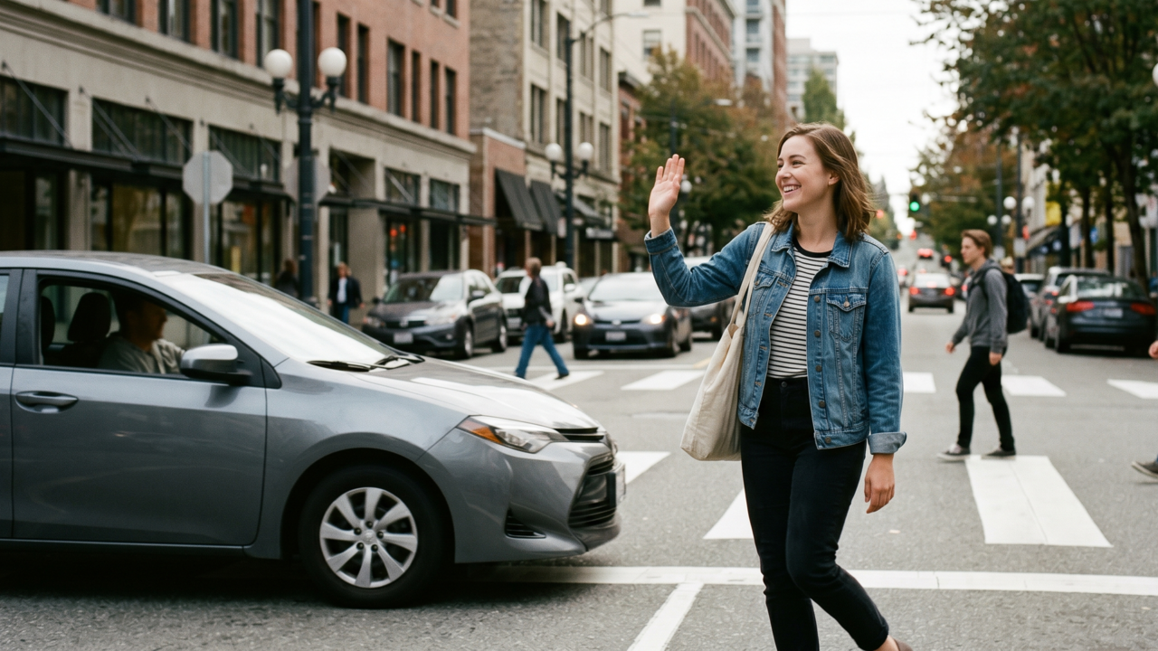 Os psicólogos concordam: as pessoas que agradecem a um carro quando atravessam são mais empáticas e têm uma perspectiva mais positiva