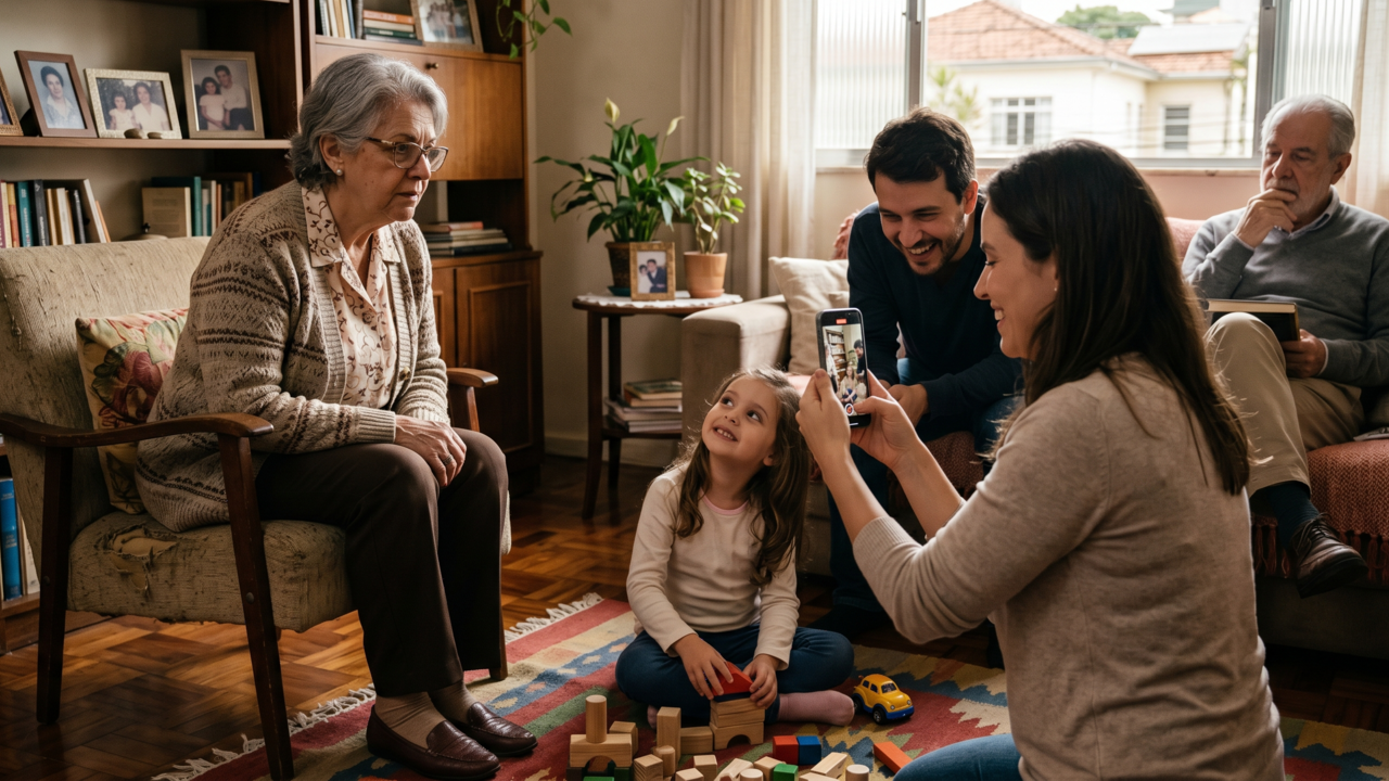 Segundo a psicologia, avós que observam a vida dos netos sendo filmada em tempo real podem sentir encantamento e estranhamento ao mesmo tempo, porque nasceram em outra lógica de memória
