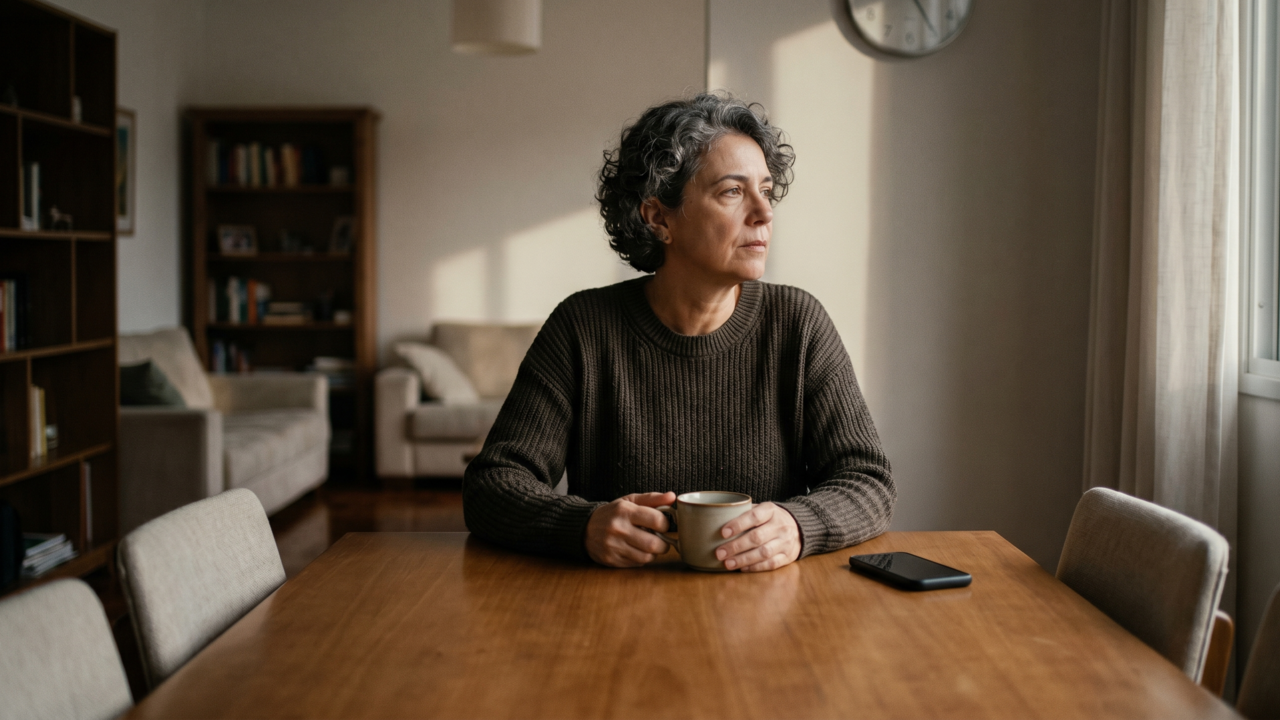 Mulheres divorciadas na faixa dos 50 não estão ficando frias com a família; muitas vezes estão percebendo pela primeira vez quantas conversas só existiam porque elas sustentavam a harmonia de todo mundo