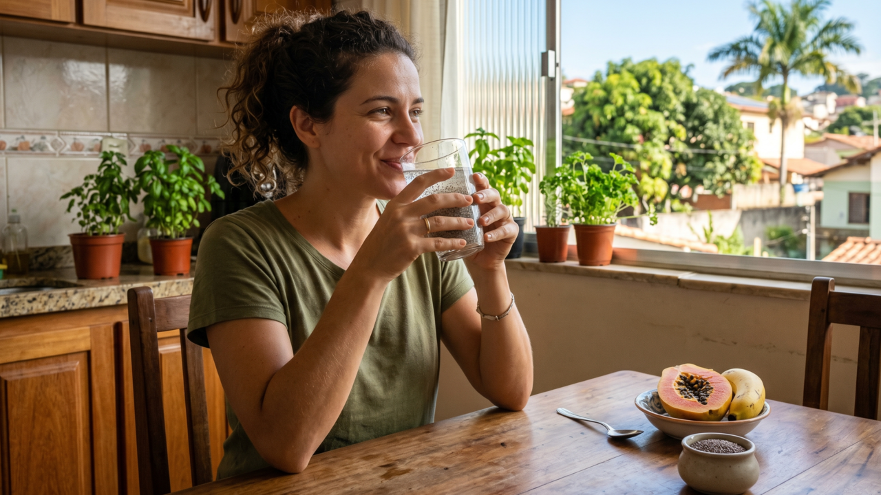 O que a água com chia faz no intestino e na saciedade