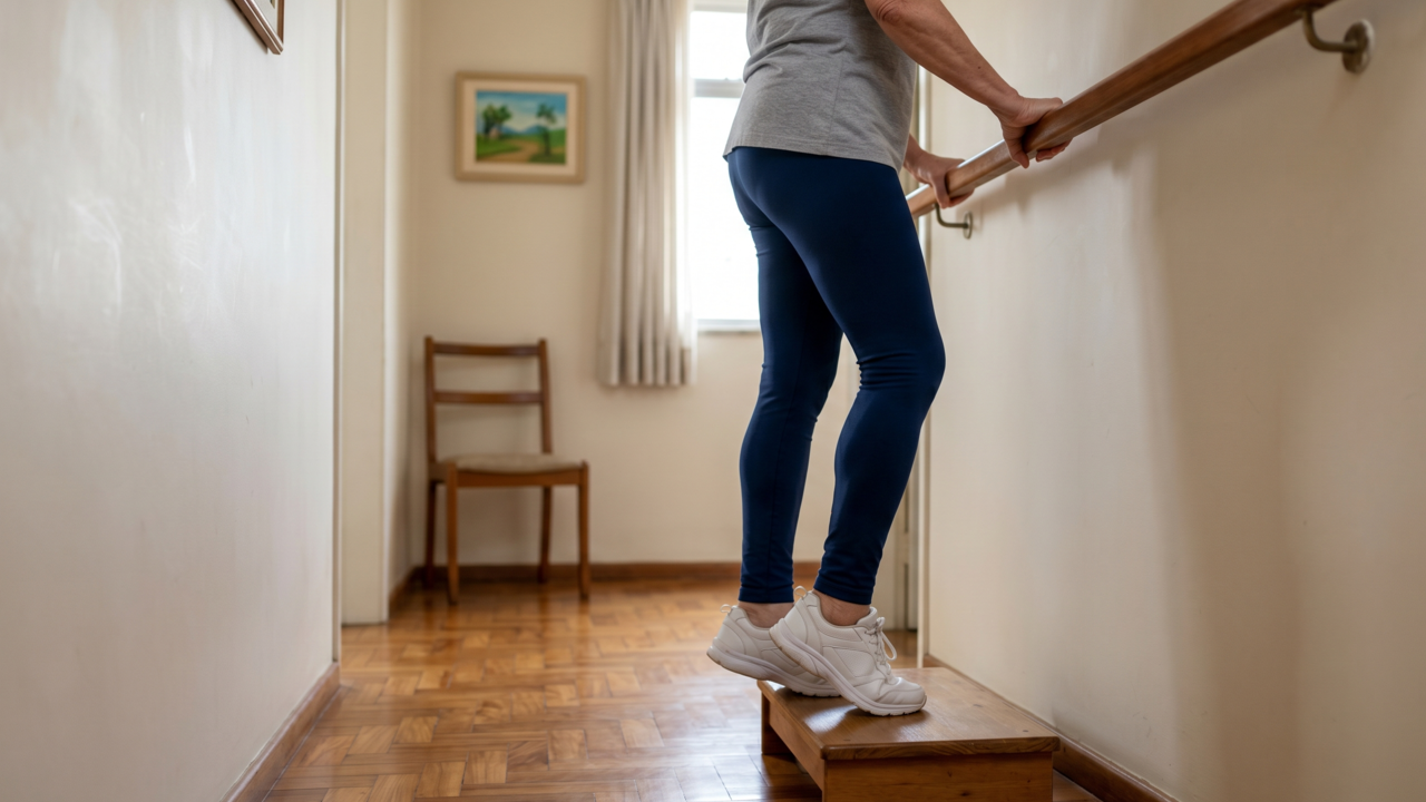 Fisioterapeutas concordam: depois dos 60 anos, o melhor exercício para melhorar o equilíbrio sem impacto é ficar na ponta dos pés com apoio