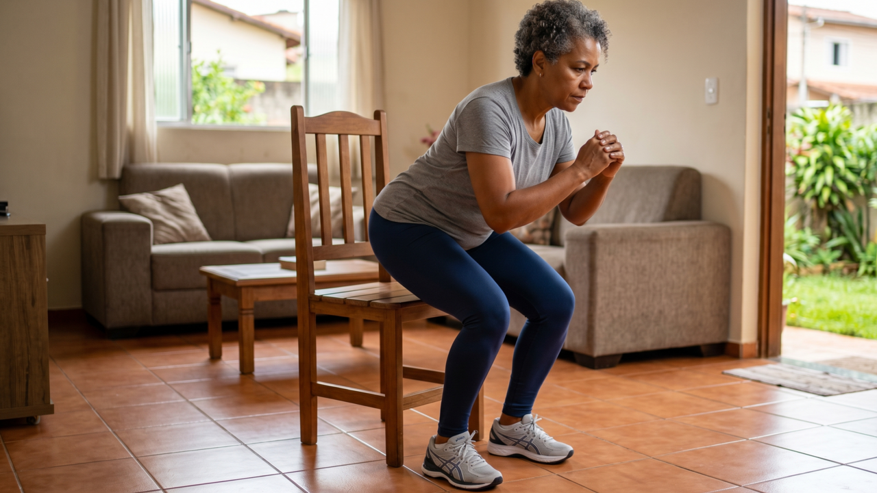 Personal trainers concordam: após os 60 anos, o melhor exercício para fortalecer as pernas e subir escadas com mais segurança é o senta e levanta da cadeira