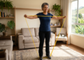 Este treino com 4 movimentos de faixa elástica para quem passou dos 60 ajuda a abrir os ombros e recuperar força para tarefas do dia a dia