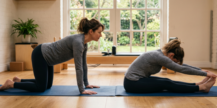 Se suas costas travam depois de muito tempo sentado, estes dois movimentos de pilates podem ajudar a soltar a coluna
