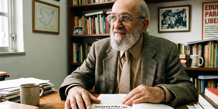 Frase de Paulo Freire, “Ninguém educa ninguém, ninguém educa a si mesmo, os homens se educam em comunhão”