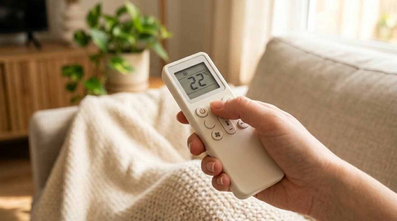 Ajustar a temperatura do modo quente para uma faixa moderada faz grande diferença na conta de luz. Imagem gerada por IA.