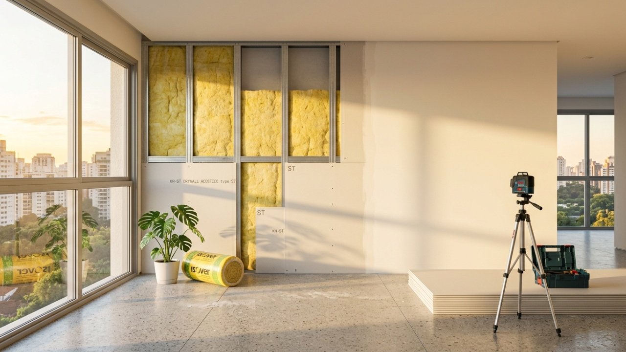 A transição da alvenaria para o drywall acústico