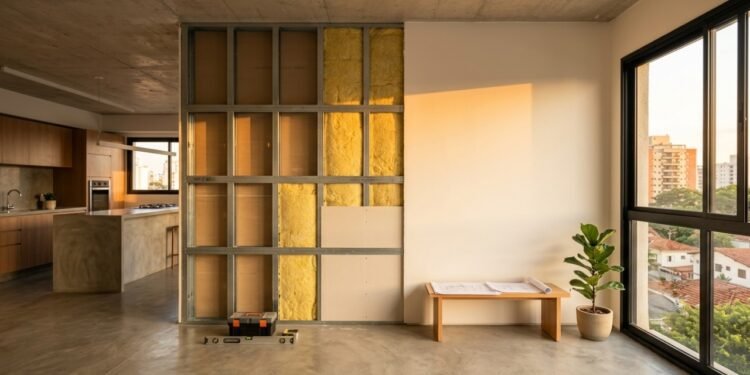 A transição da alvenaria para o drywall acústico