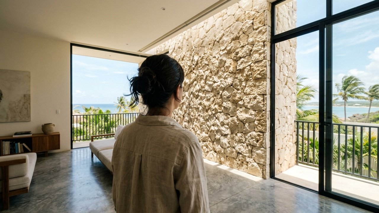 A mistura de madeira, pedra e aço em casas pequenas