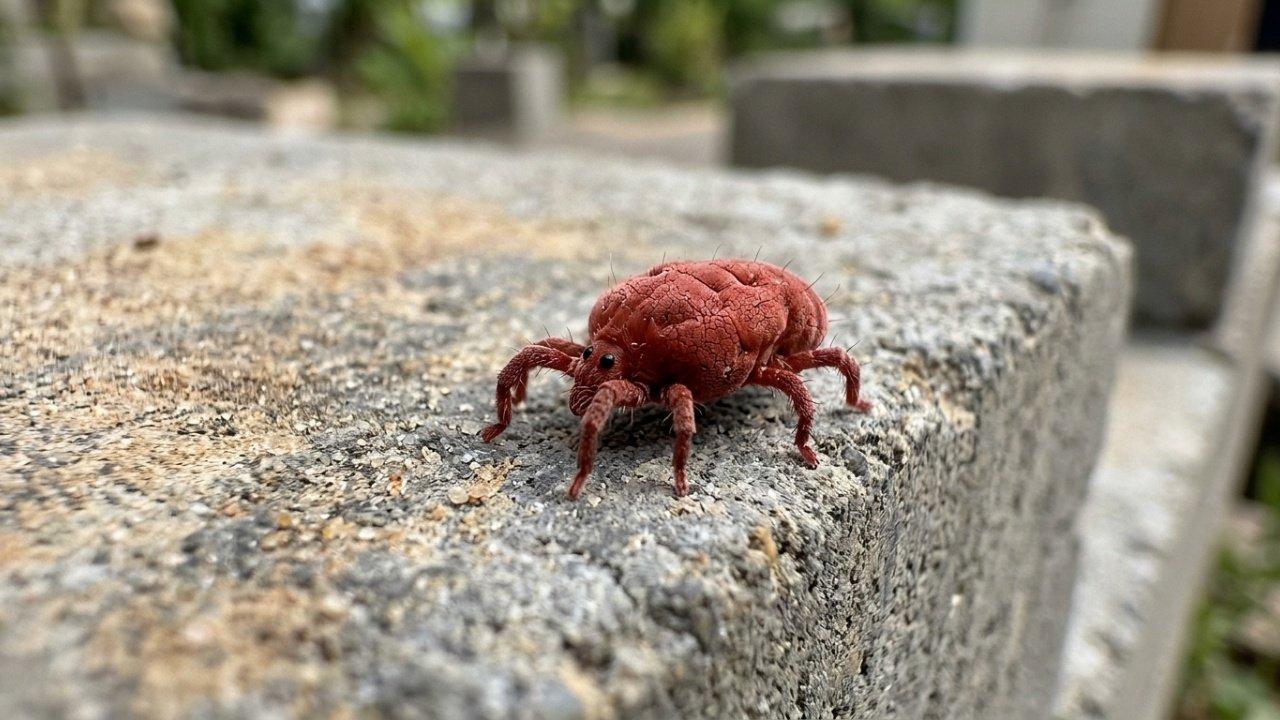 Identidade científica do ácaro vermelho do concreto