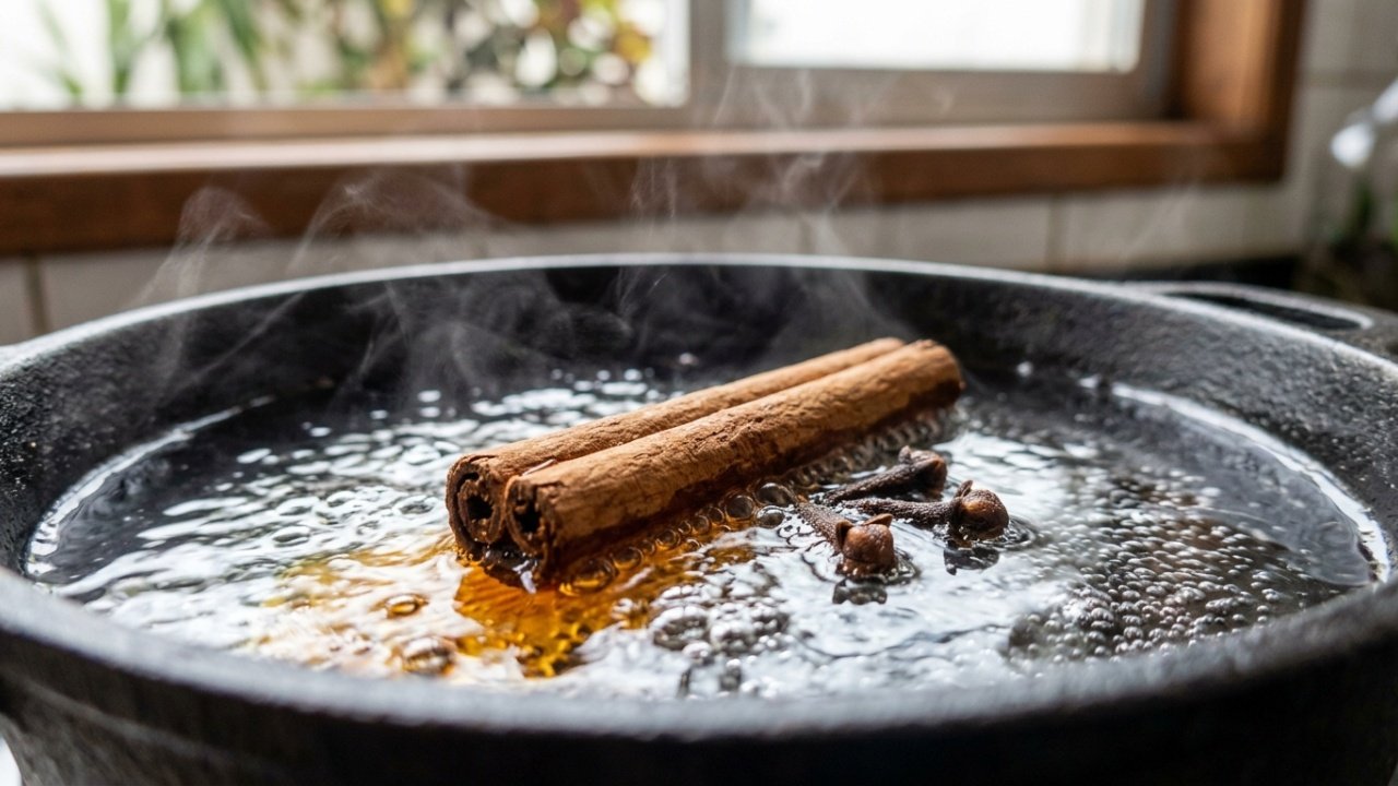Colocar cravo e canela na água fervente