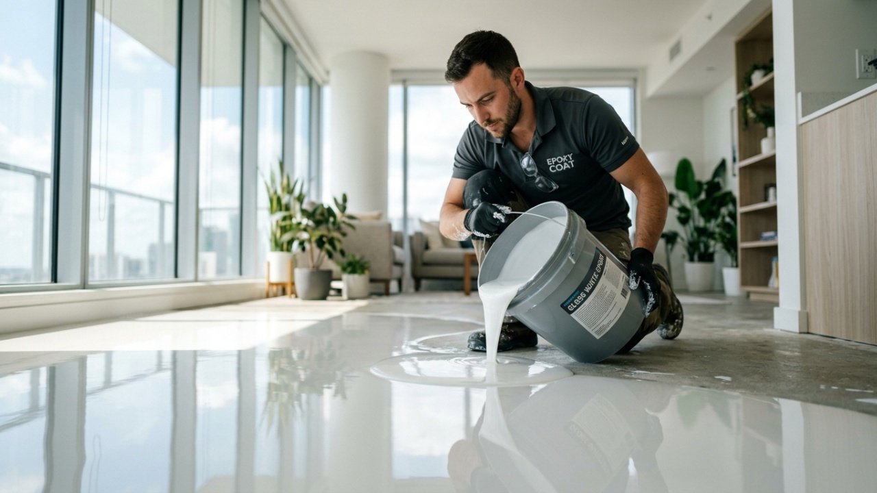 Não é piso vinílico nem porcelanato comum, o revestimento líquido que seca em 24 horas e pode ser derramado diretamente sobre o piso velho da cozinha