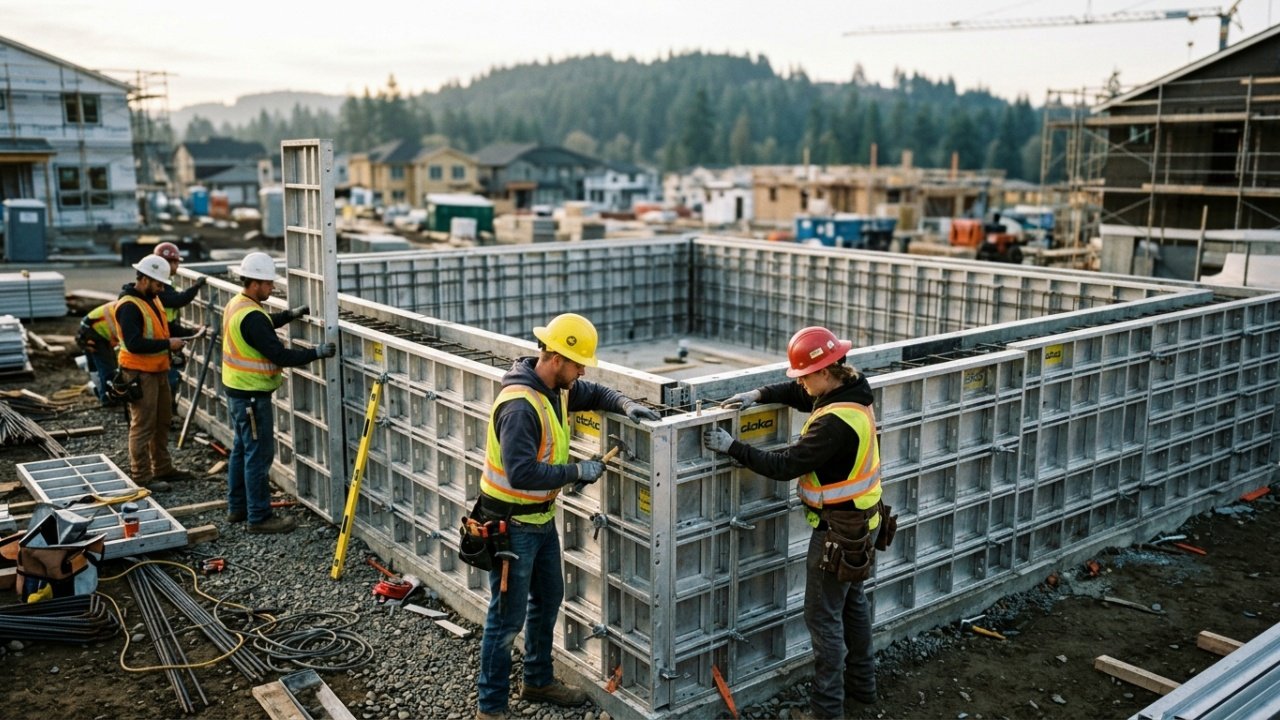 O polêmico método construtivo que usa fôrmas de alumínio e concreto fluido para erguer as paredes de uma casa inteira em ciclos de apenas 7 dias